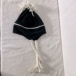 5/$25 Black & White Fleece Winter Hat With Ear Flaps & Pom Pom Toque